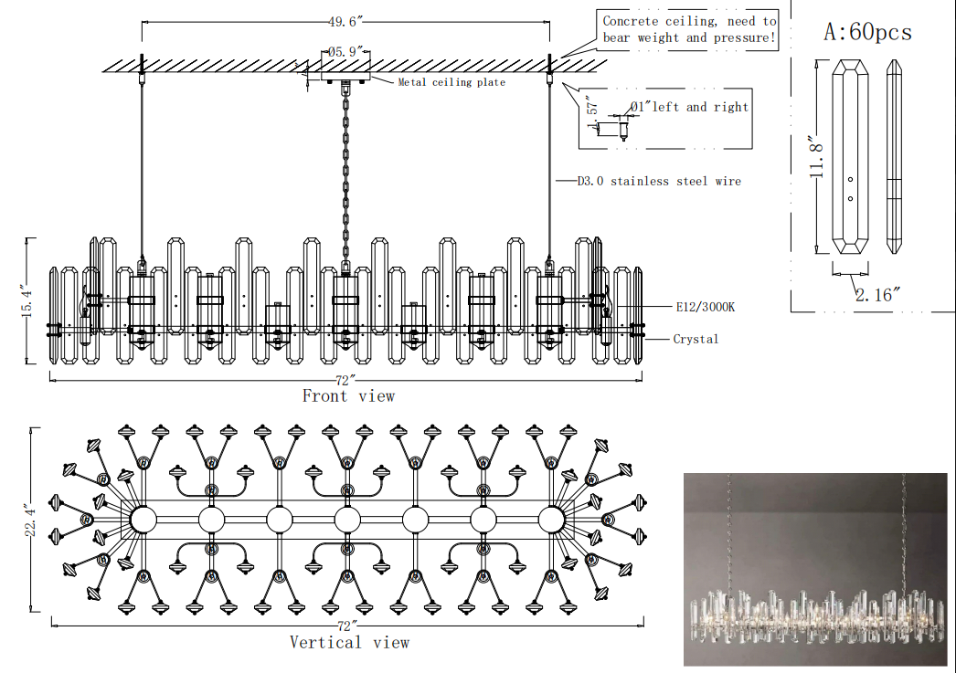 Abigail Prism Linear Chandelier 72"(Customized)