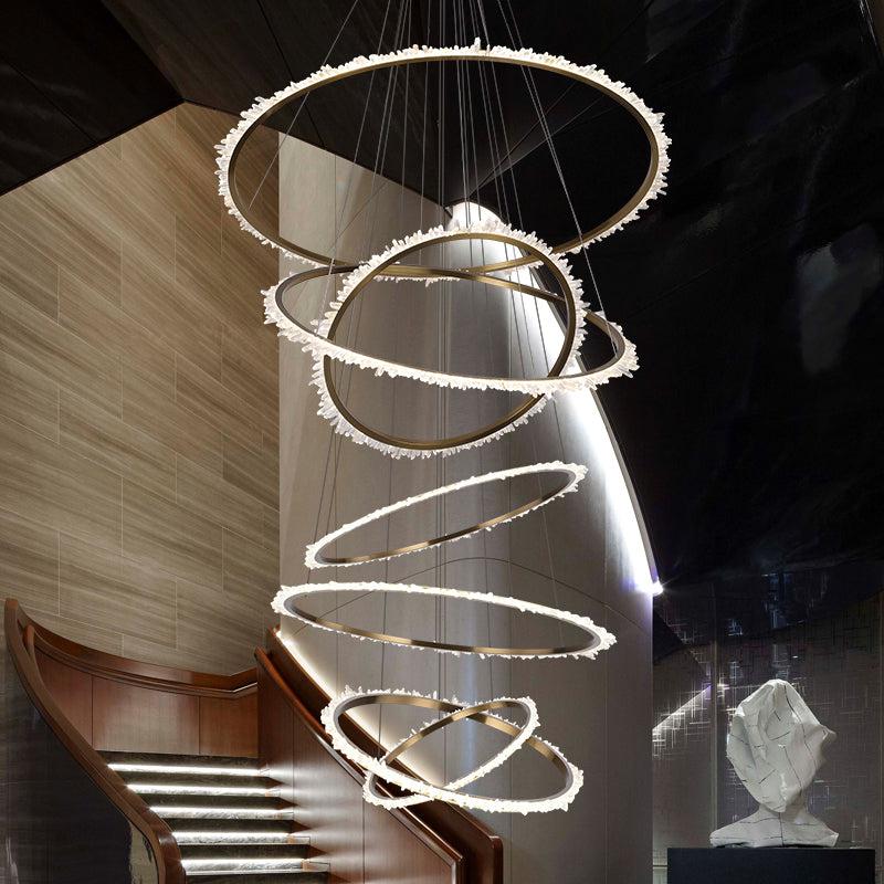 Gina Rock Crystal Multi Rings Chandelier For Staircase