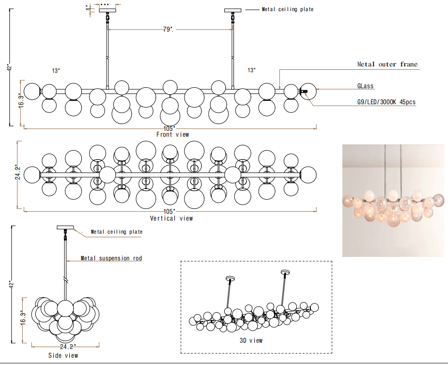 Mandeni Linear Chandelier Customized 105''L