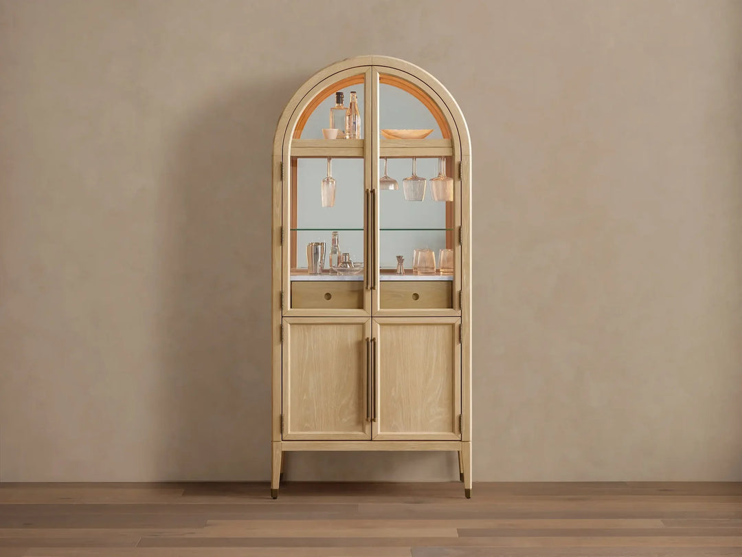 Hattie Bar Cabinet Solid Oak Wood Rectangular Vintage Inspired Dining