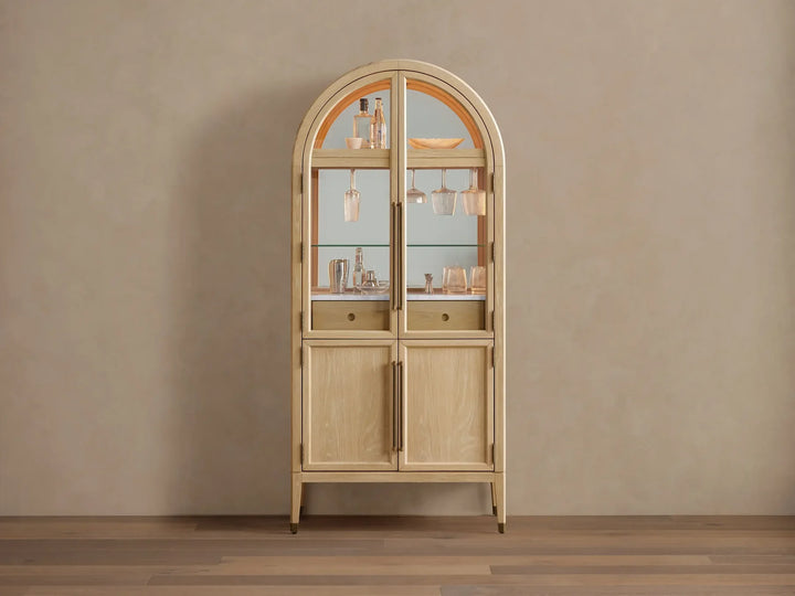Hattie Bar Cabinet Solid Oak Wood Rectangular Vintage Inspired Dining