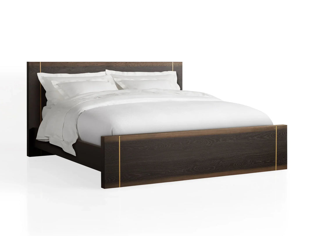 Mihaela Solid Romanian Oak Wood Bed Frame with Hand-Finished Brass Accent Details