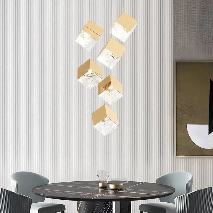 1/3/6/9-Light Multi Glass Ice Cube Metallic Staircase Chandelier