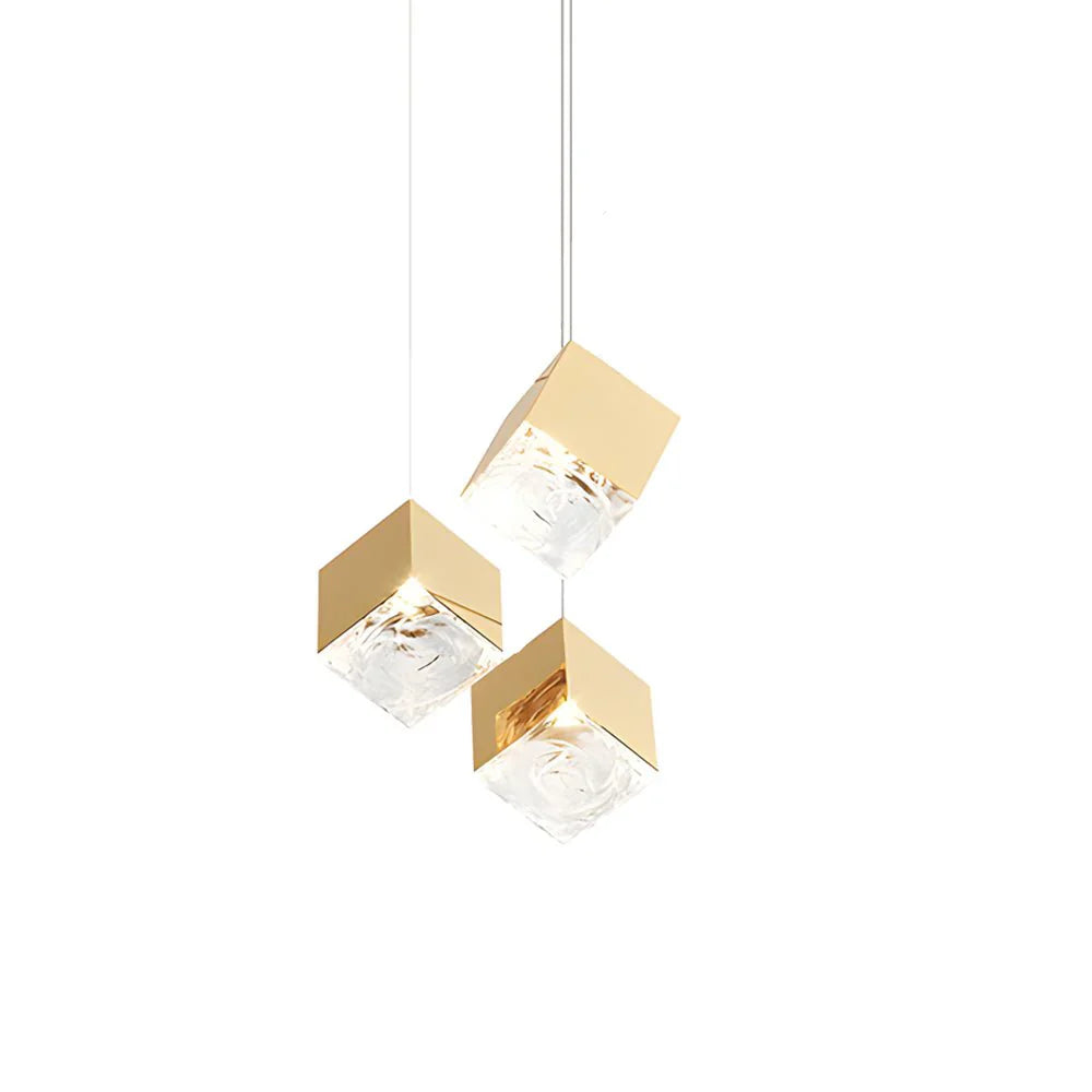 1/3/6/9-Light Multi Glass Ice Cube Metallic Staircase Chandelier