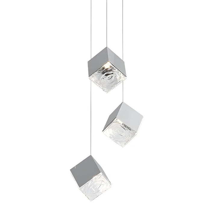 1/3/6/9-Light Multi Glass Ice Cube Metallic Staircase Chandelier