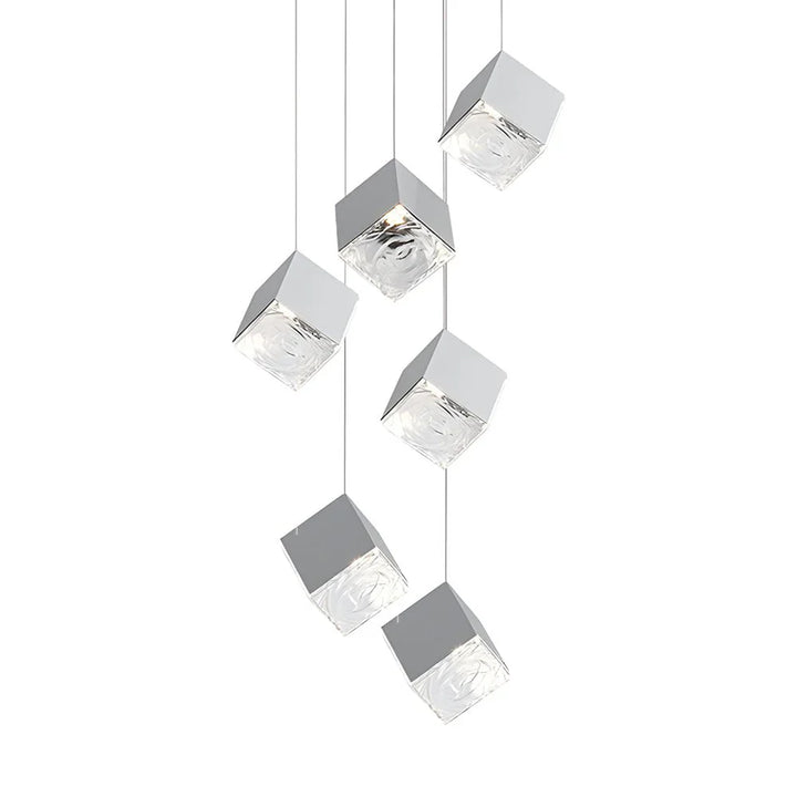 1/3/6/9-Light Multi Glass Ice Cube Metallic Staircase Chandelier