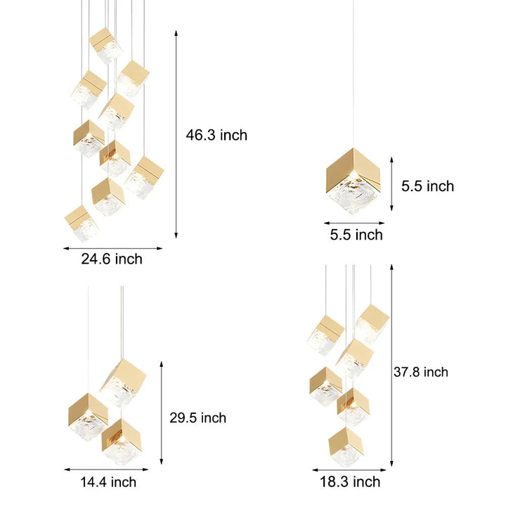 1/3/6/9-Light Multi Glass Ice Cube Metallic Staircase Chandelier