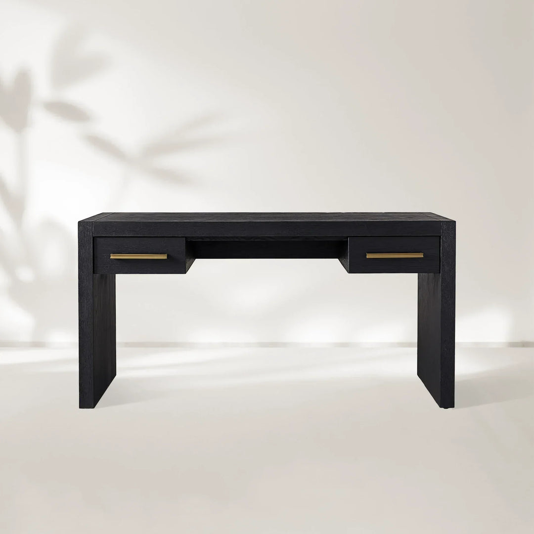 Bodhi Writing Desk Handcrafted From Solid White Oak With Brass Drawer Pulls