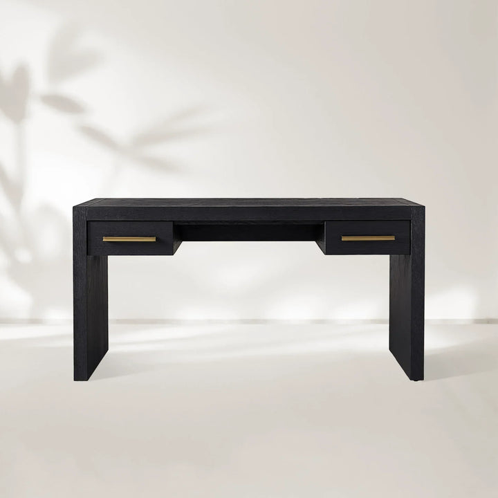 Bodhi Writing Desk Handcrafted From Solid White Oak With Brass Drawer Pulls