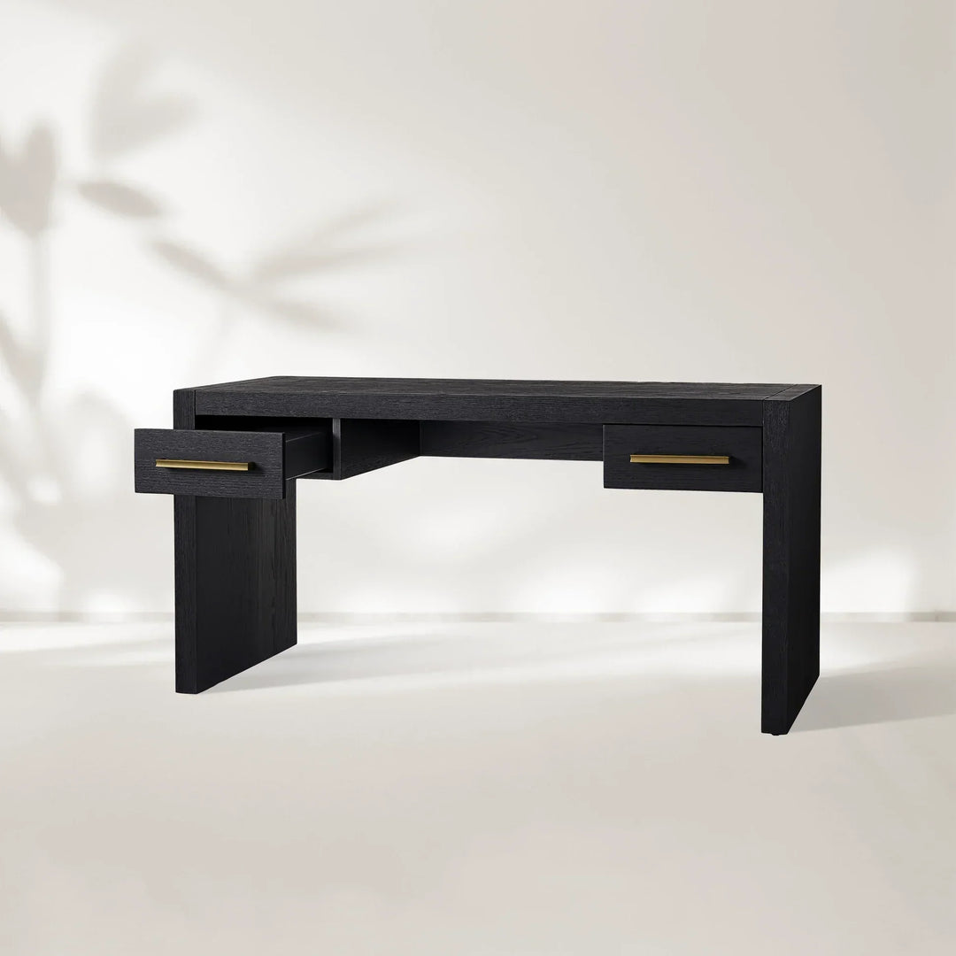 Bodhi Writing Desk Handcrafted From Solid White Oak With Brass Drawer Pulls