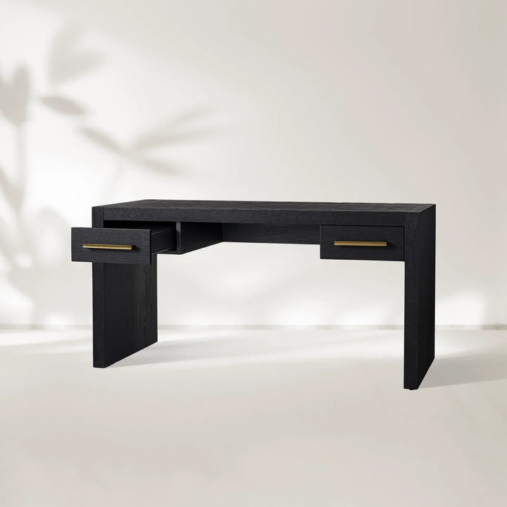 Bodhi Writing Desk Handcrafted From Solid White Oak With Brass Drawer Pulls