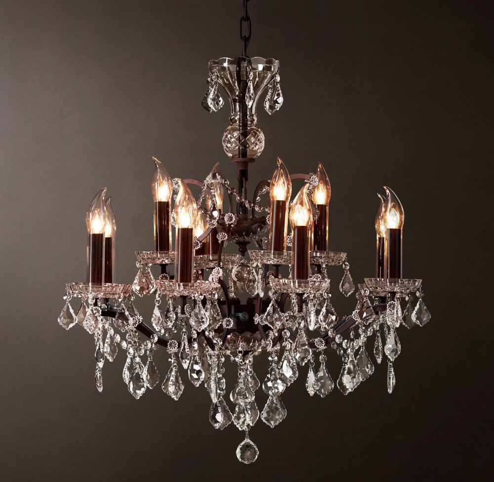 19C Iron & Crystal Outdoor Chandelier 32"D