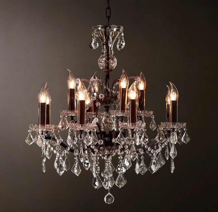 19C Iron & Crystal Outdoor Chandelier 32"D