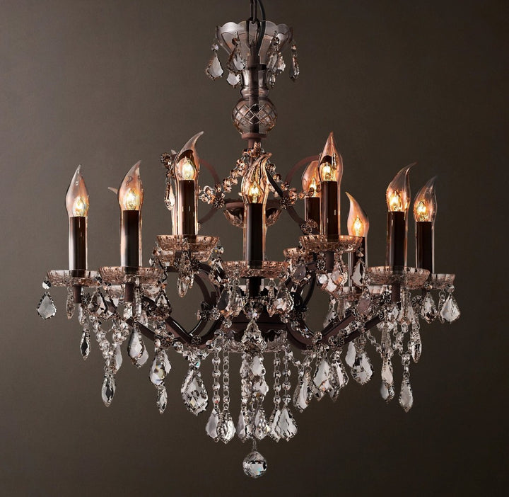 19C Iron & Crystal Outdoor Chandelier 32"D