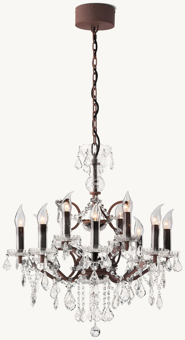 19C Iron & Crystal Outdoor Chandelier 32"D
