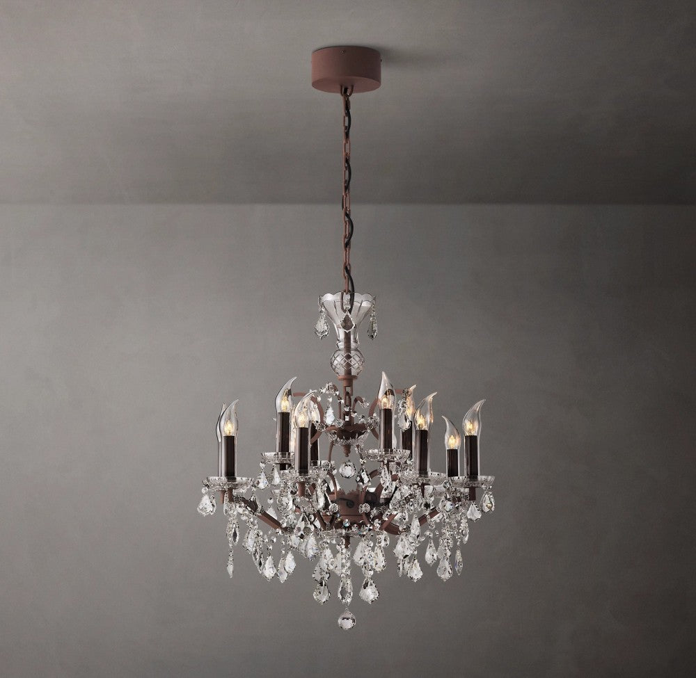 19C Iron & Crystal Outdoor Chandelier 32"D