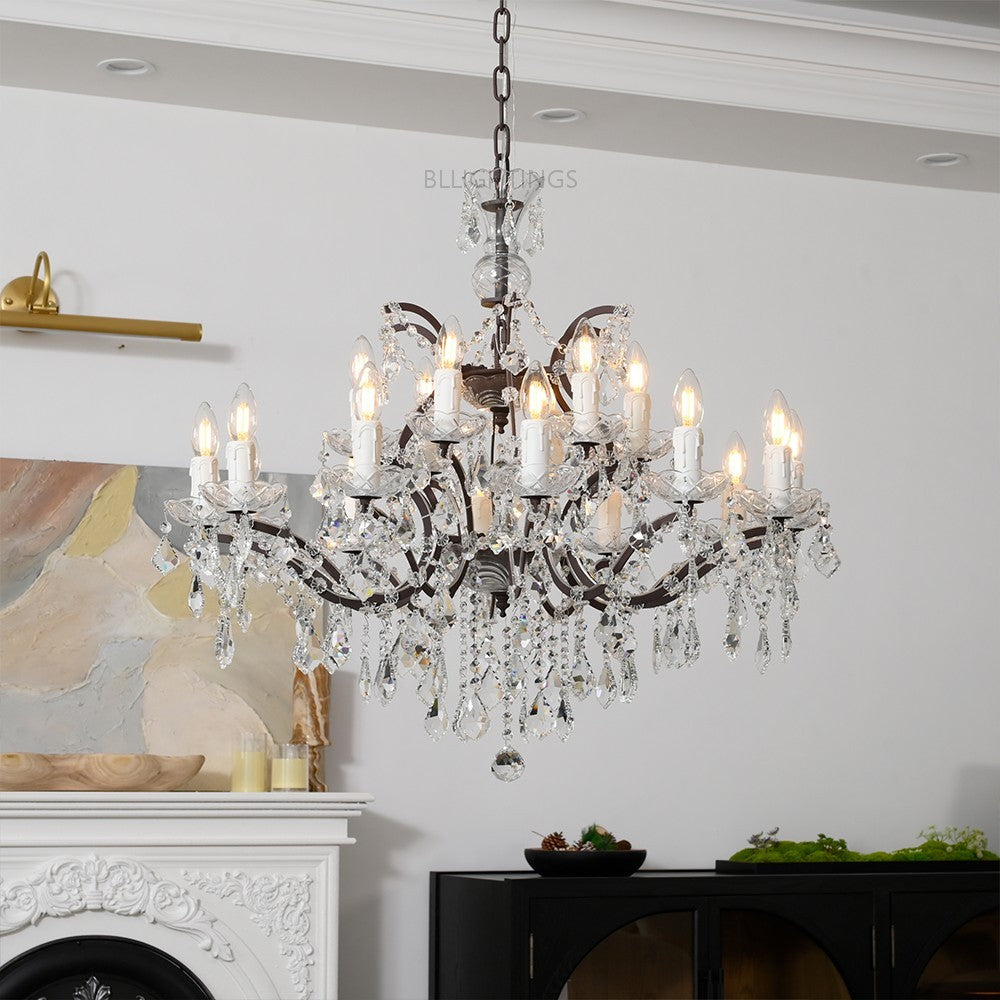 19TH Crystal Round Chandelier 33"