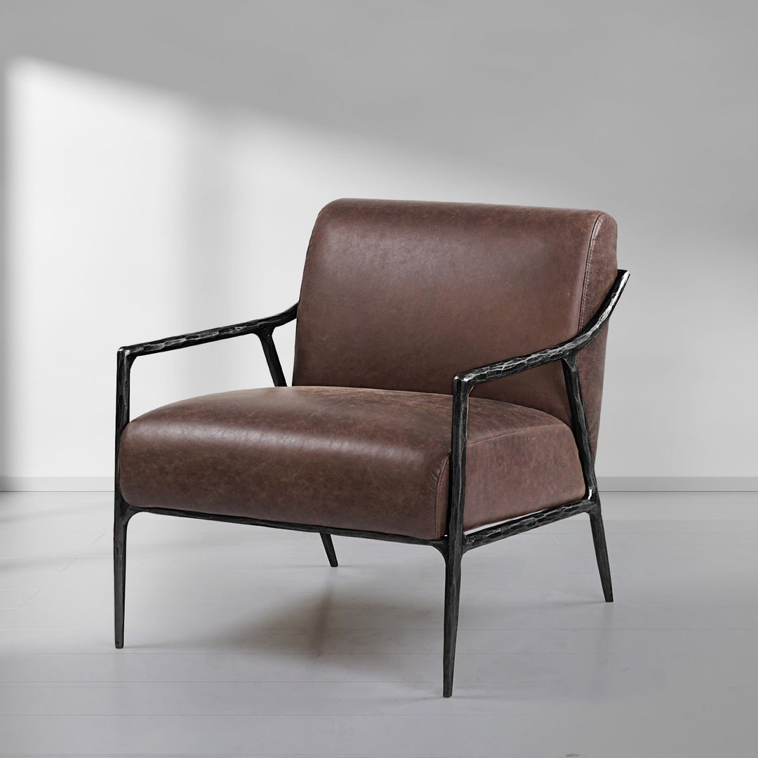 Thaddies Brown Leather Accent Chair