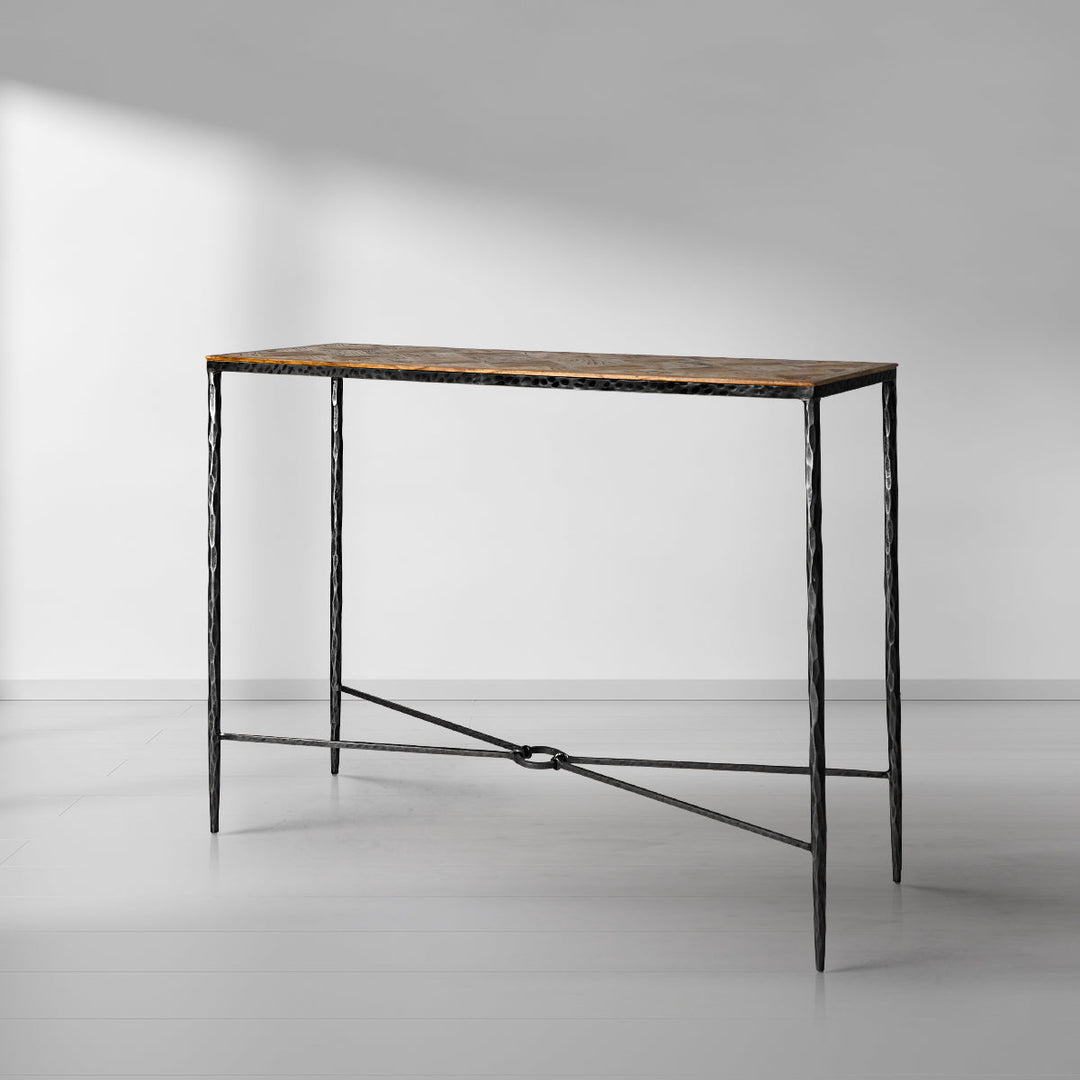 Thaddies Metal Frame Elm Wood Console Table