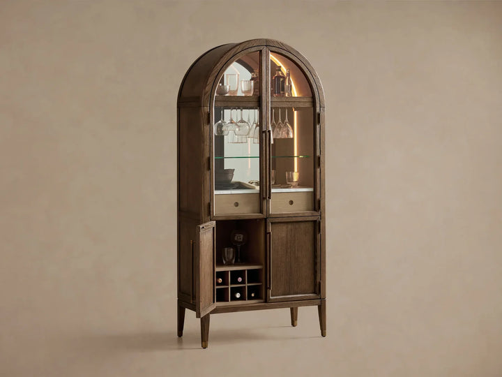 Hattie Bar Cabinet Solid Oak Wood Rectangular Vintage Inspired Dining