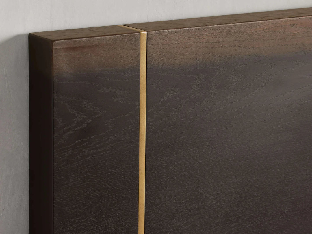 Mihaela Solid Romanian Oak Wood Bed Frame with Hand-Finished Brass Accent Details