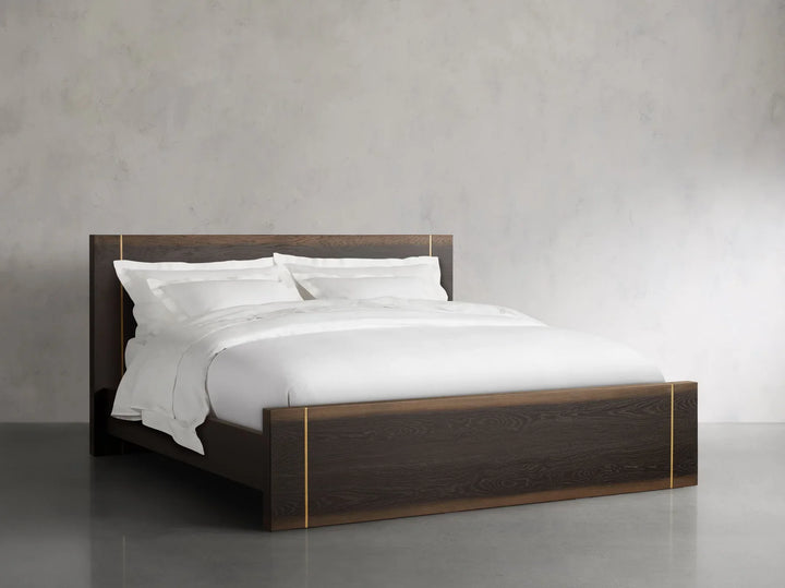 Mihaela Solid Romanian Oak Wood Bed Frame with Hand-Finished Brass Accent Details