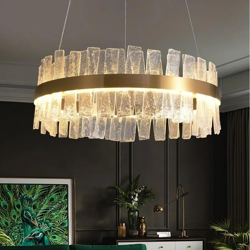 Flake Crystal Round Golden Lamp Body Modern Chandelier