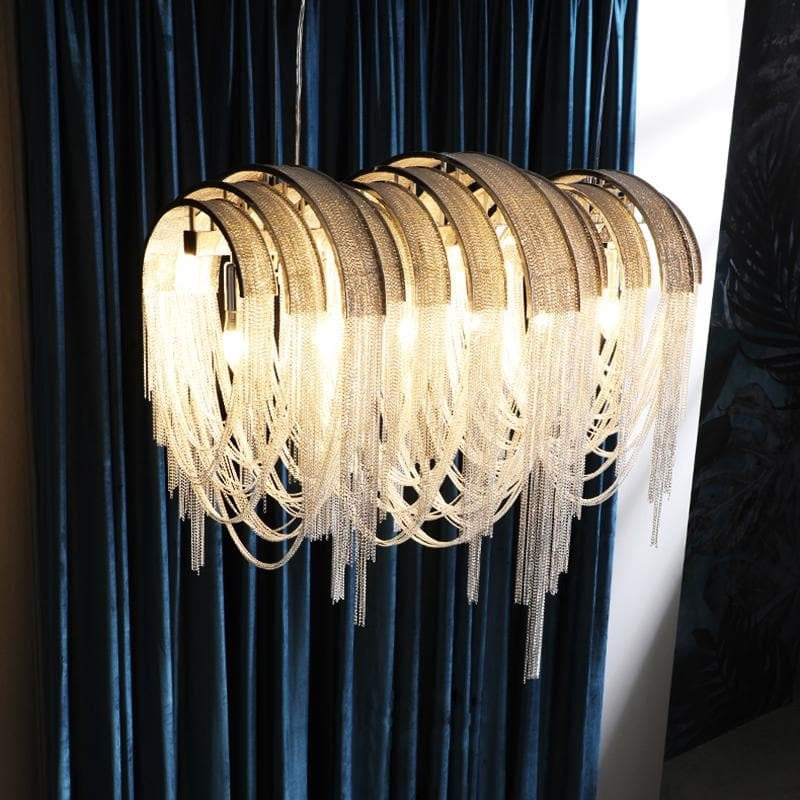 Alisa Luxury Hardware Aluminum Chain Tassel Long Branch Chandelier W35"