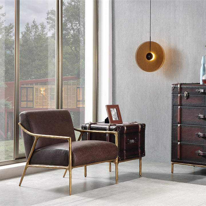 Thaddies Brown Leather Accent Chair