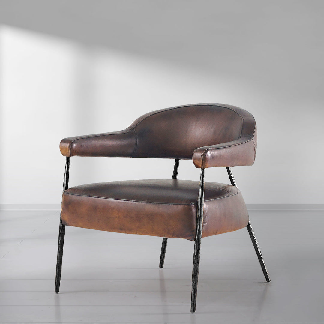 Thaddies Brown Leather Lounge Armchair