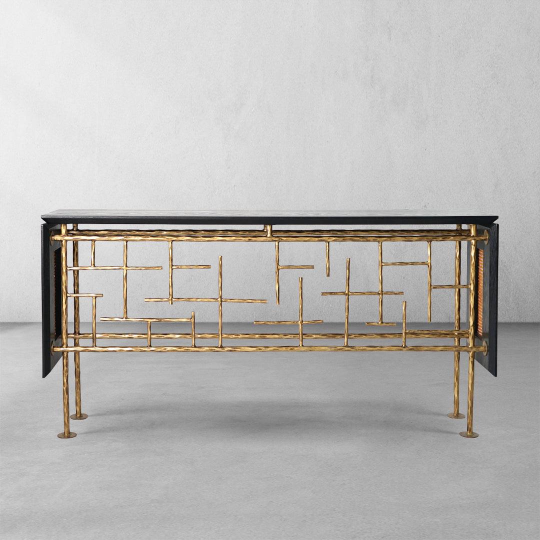 Thaddies Metal Frame Rattan Console Table