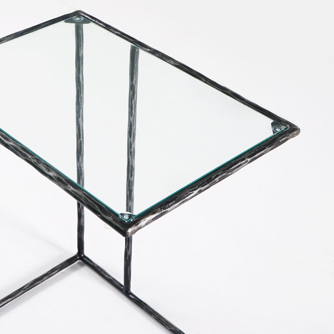 Thaddies Tempered Glass C-Shaped Side Table