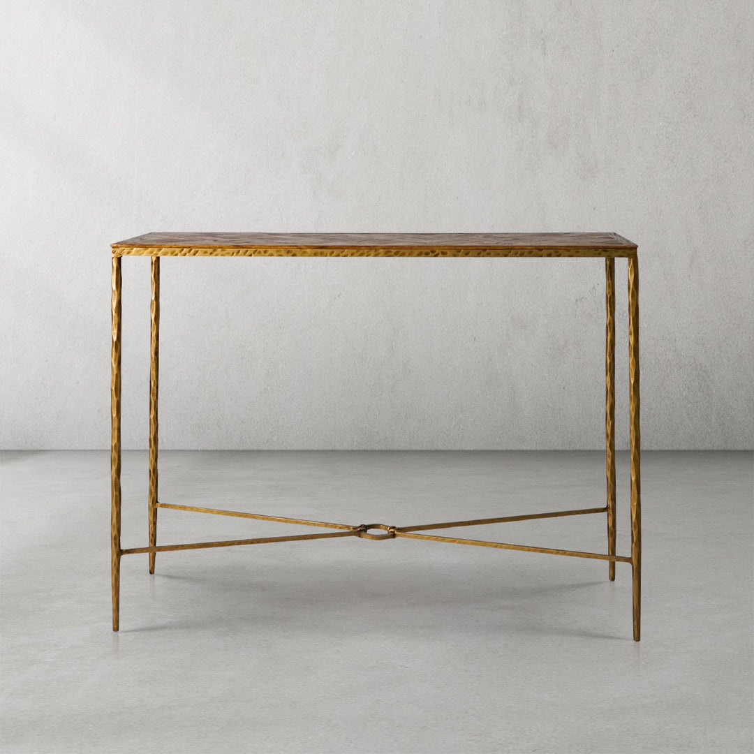 Thaddies Metal Frame Elm Wood Console Table