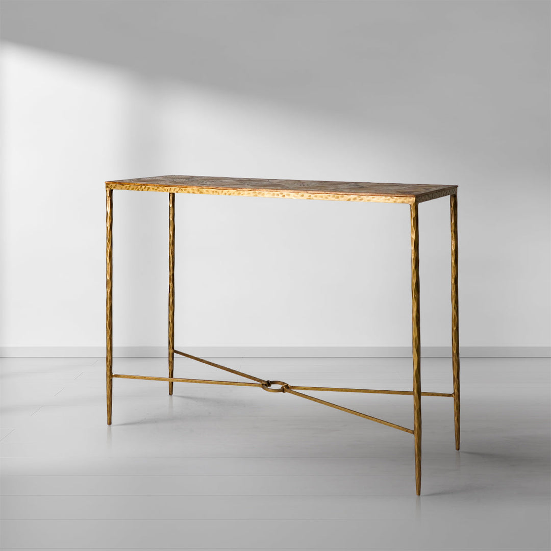 Thaddies Metal Frame Elm Wood Console Table