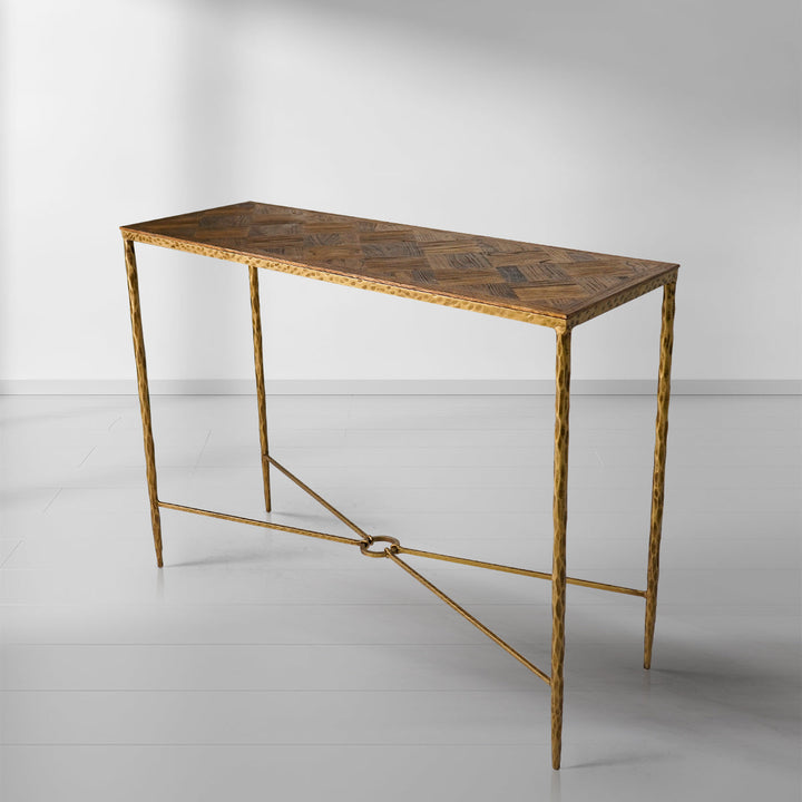 Thaddies Metal Frame Elm Wood Console Table