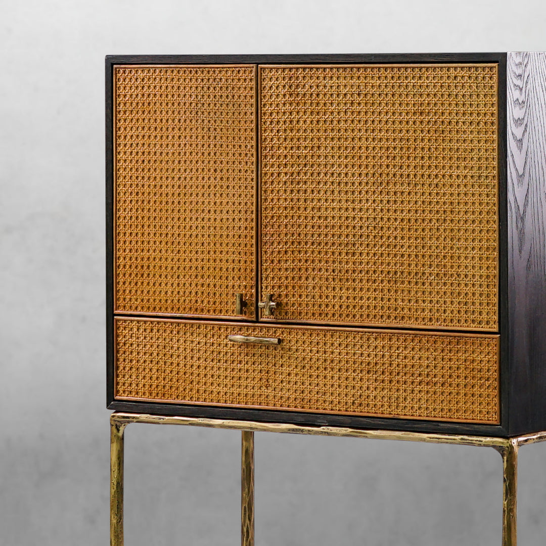 Thaddies Metal Frame Rattan Side Cabinet