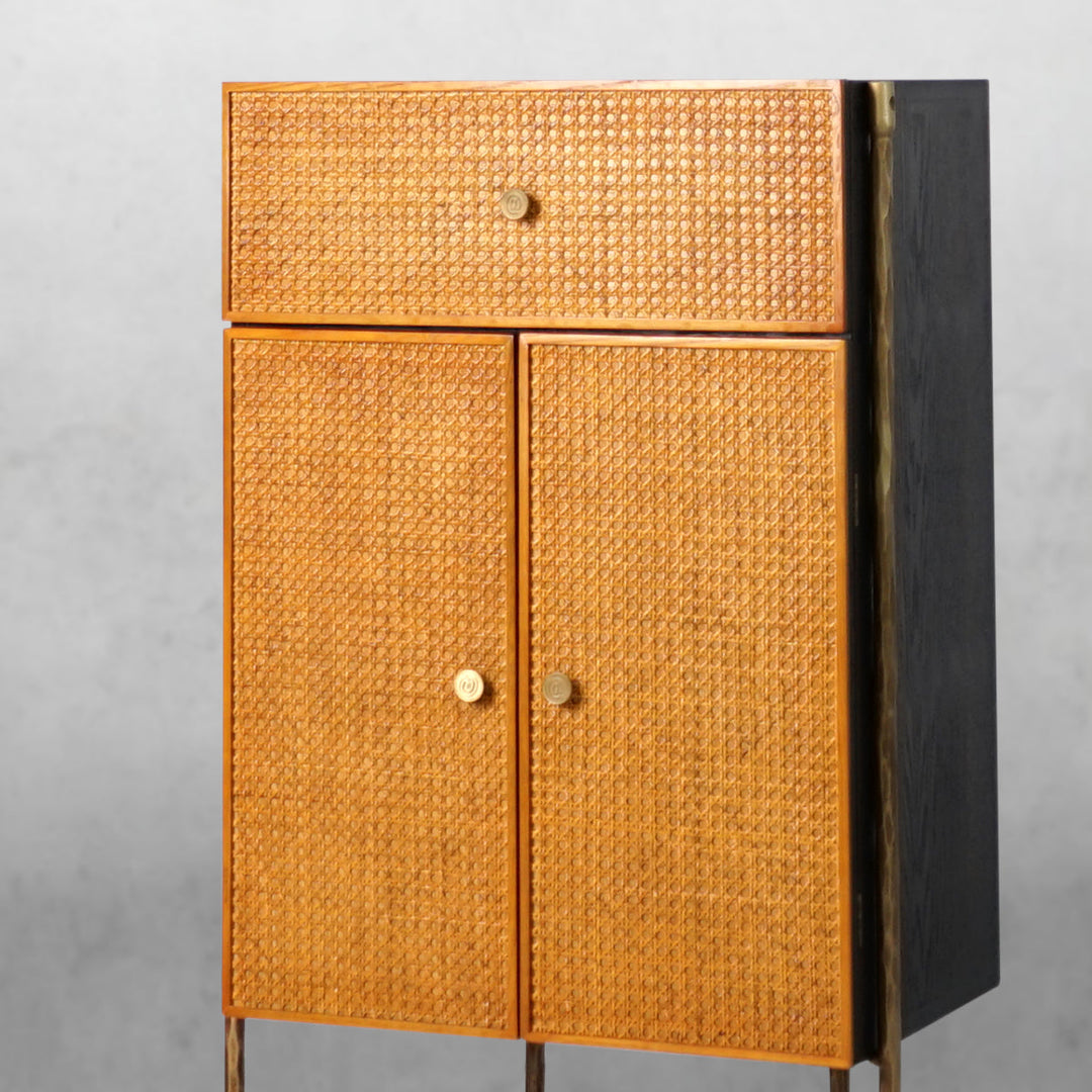 Thaddies Metal Frame Rattan Side Cabinet