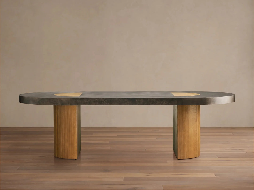 Acacius Dining Table Oxidized Steel Wood Industrial Artisanal Dining
