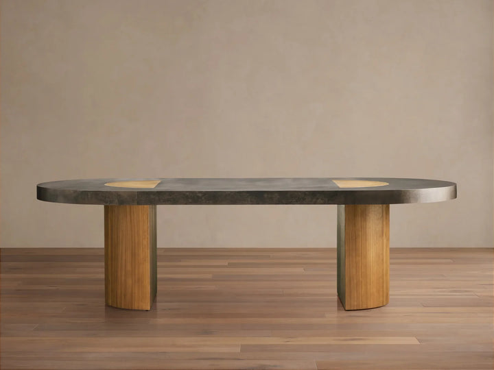 Acacius Dining Table Oxidized Steel Wood Industrial Artisanal Dining