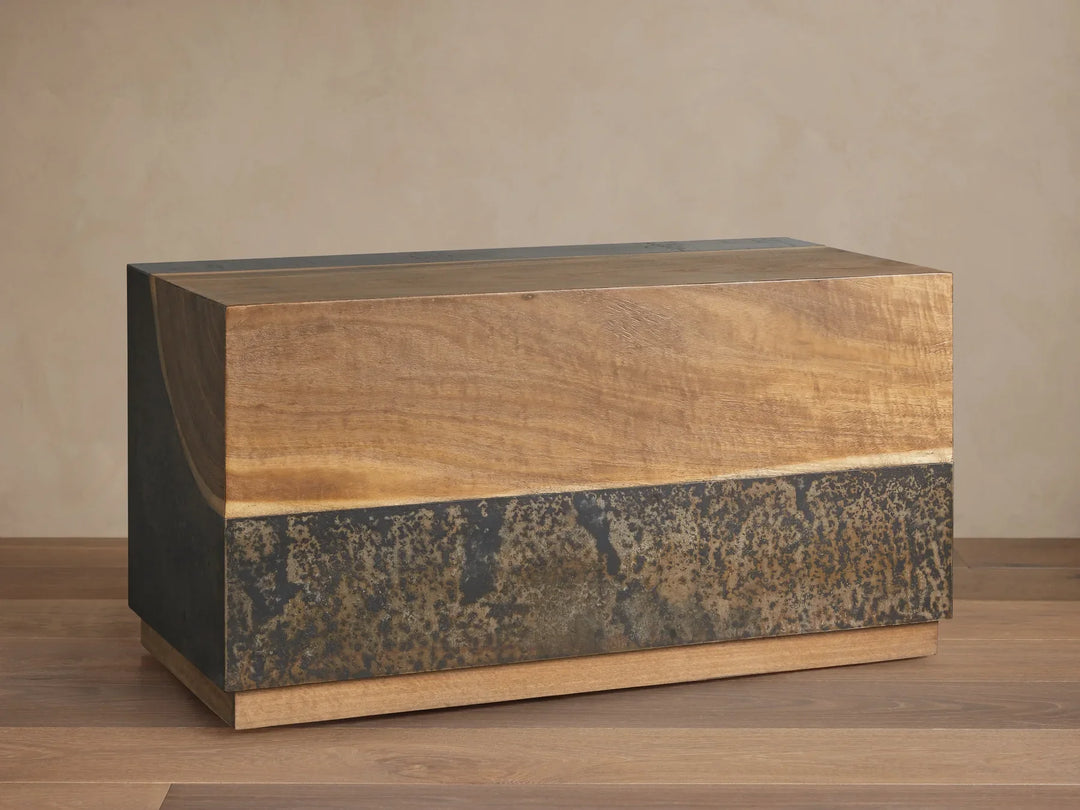 Acacius End Table Oxidized Steel Wood Industrial Artisanal Living