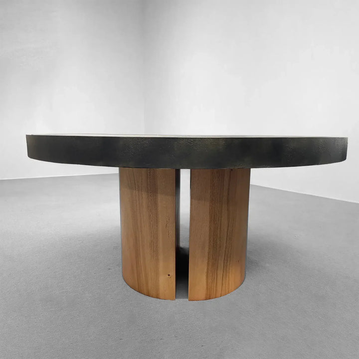 Acacius Round Dining Table Oxidized Steel Wood Industrial Artisanal Dining