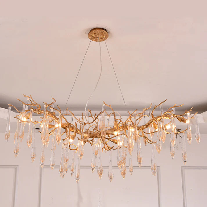 Agnes Brass Branch Crystal Chandelier For Dining Room