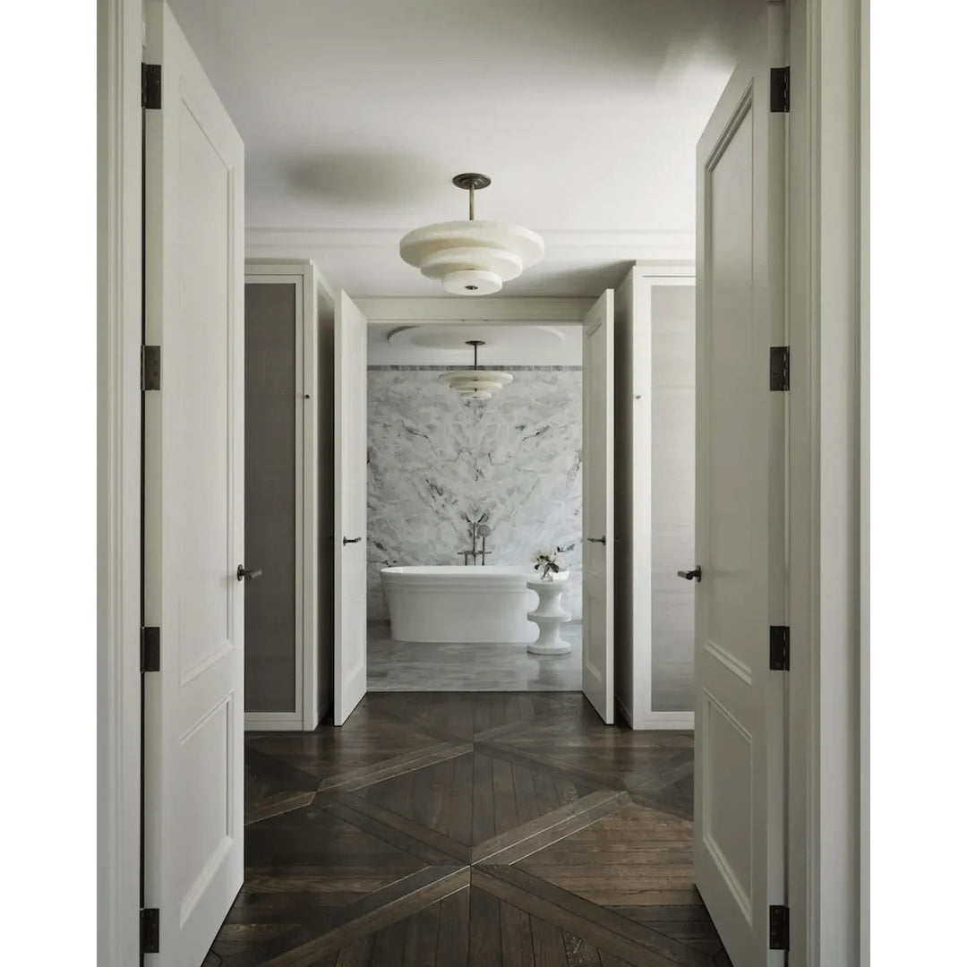 Alabaster Bronze & White LED Chandelier – Elegant 33‑Inch
