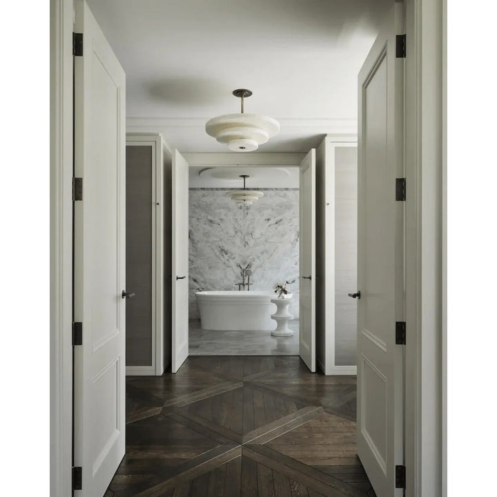 Alabaster Bronze & White LED Chandelier – Elegant 33‑Inch