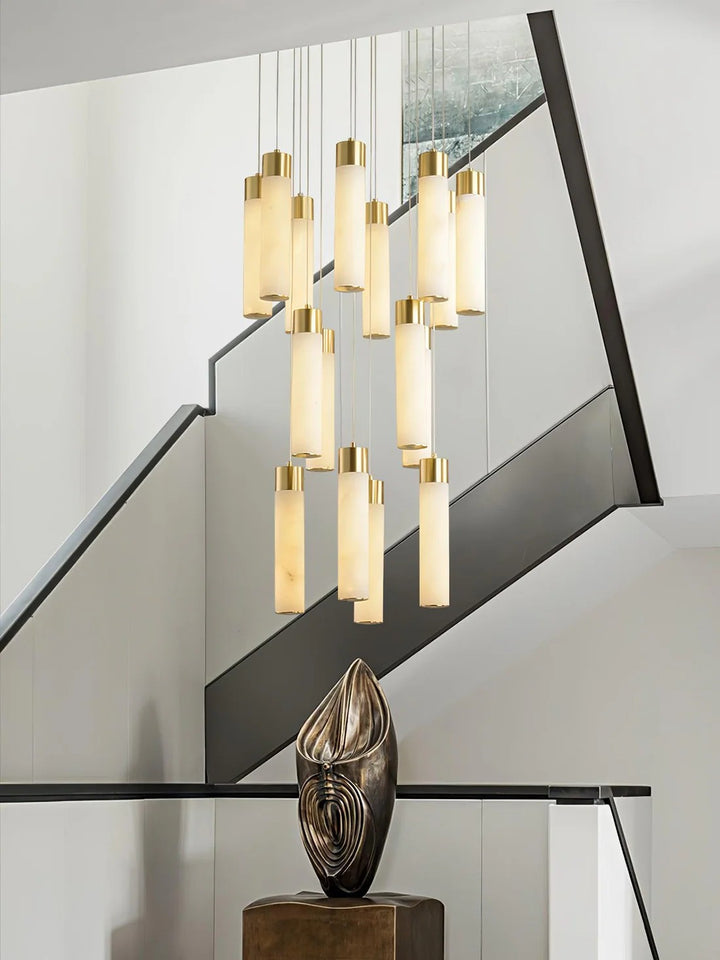 Alabaster Cascade Chandelier – Brass & White Multi-Head LED