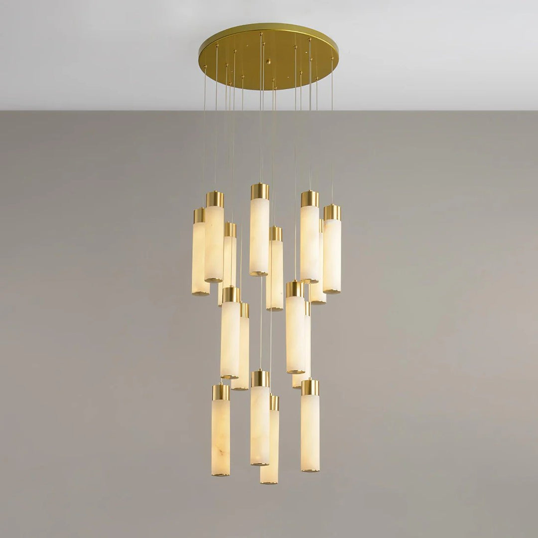 Alabaster Cascade Chandelier – Brass & White Multi-Head LED