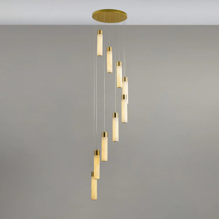 Alabaster Cascade Chandelier – Brass & White Multi-Head LED