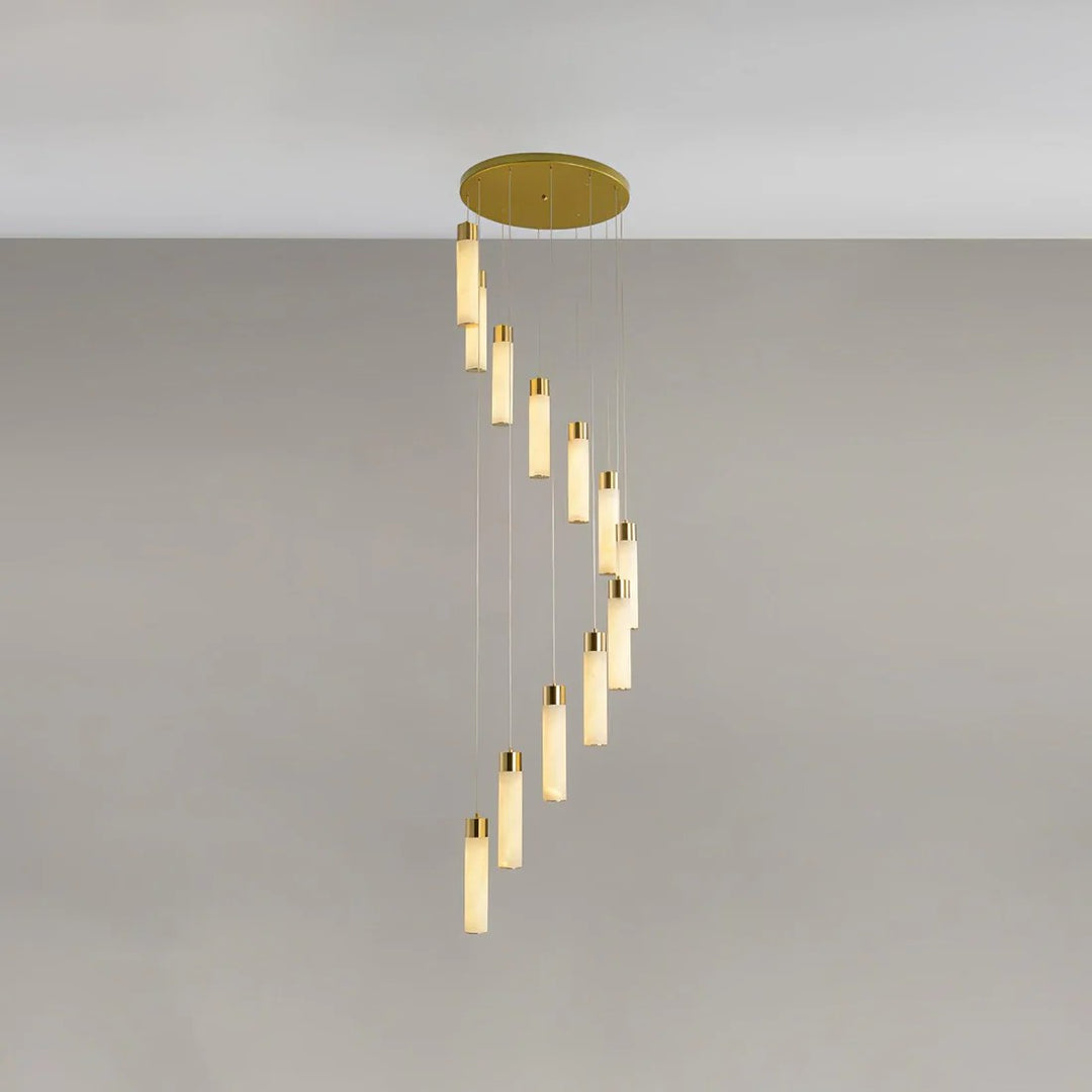 Alabaster Cascade Chandelier – Brass & White Multi-Head LED