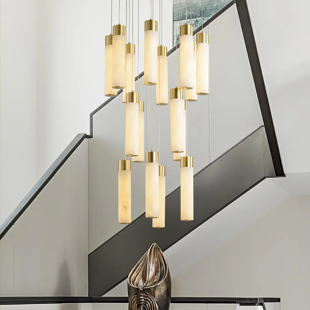 Alabaster Cascade Chandelier – Brass & White Multi-Head LED