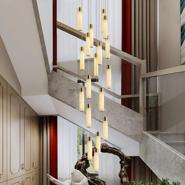 Alabaster Cascade Chandelier – Brass & White Multi-Head LED